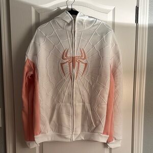 Stylish White and Pink Spider Web Hoodie